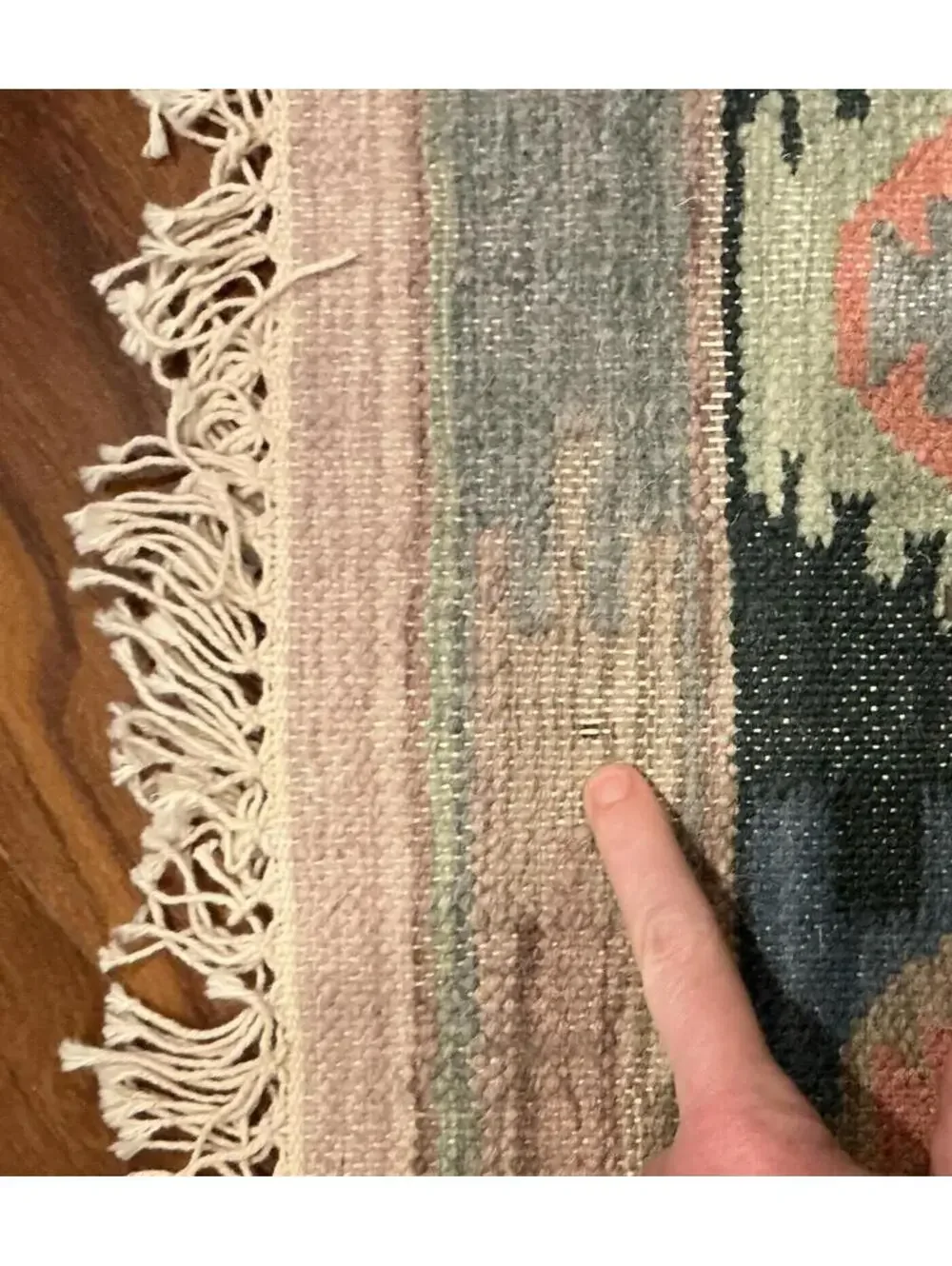 Vintage Handwoven Kilim Southwestern Style Small Wool Area Rug with Fringe